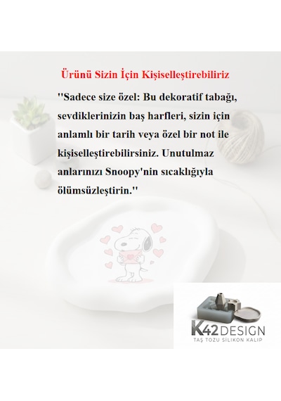 K42design Snoopy "sevgi Mektubu" Temalı El Yapımı Dekoratif Takı Ve Sunum Tepsisi 1