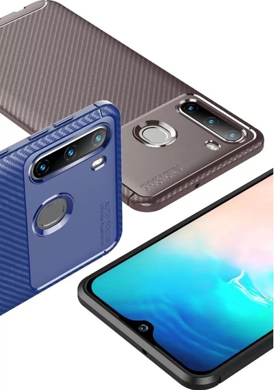 Newface Samsung Galaxy A21 Kılıf Auto Focus Karbon Kapak - Kahverengi