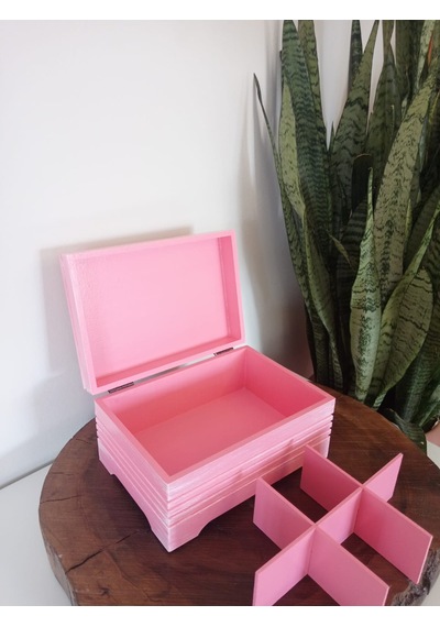 Pembe Renkli Ahşap Takı Kutusu