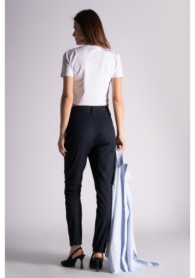 Braccas Kadın Yandan Cepli Pamuklu Chino Yüksek Bel Slim Fit Pantolon Siyah Siyah