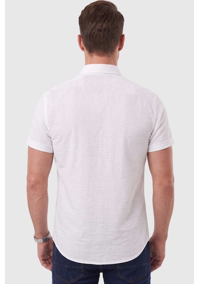 Rizzup Erkek Slim Fit Likralı Jakar Dokulu Beyaz Kısa Kol Gömlek Esnek Nakış Armalı 2604356