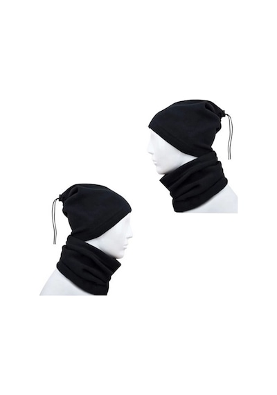 Axe Sportswear Unisex Siyah Şapka Bere Olabilen İpli Polar Boyunluk Siyah