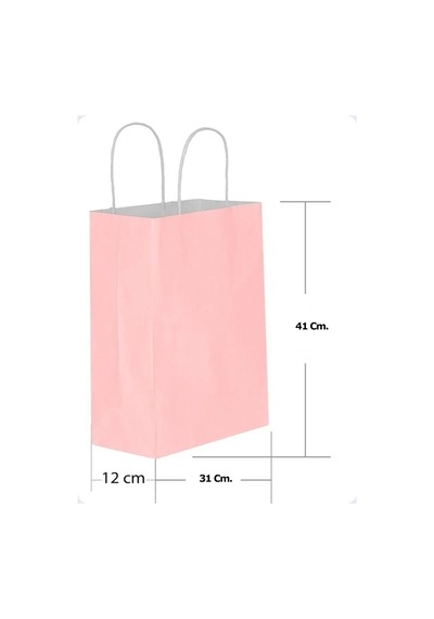 Büküm Saplı Kraft Kağıt Çanta Karton Hediyelik Poşet Torba Pembe 25'li 31 x 41 CM