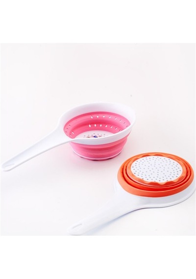 Saplı Silikon Katlanabilir Plastik Katlı Süzgeç Asorti