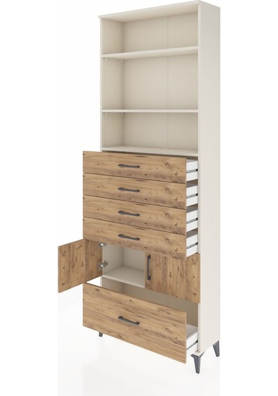 Arges Dolap 4 Raflı 5 Çekmeceli 2 Kapaklı 88x30x243 Aytaşı-çam Aytaşı