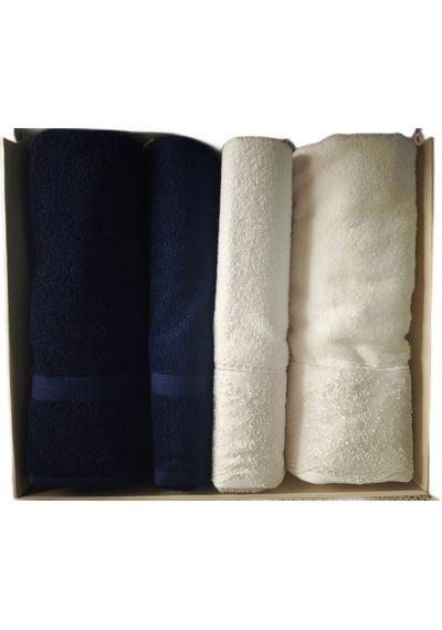 Özdilek Branch Best Set Hamam Takımı 4 Parça Havlu Seti Krem-lacivert Krem - Lacivert