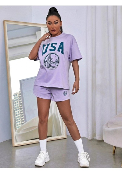 Startmore Kadın Beyaz Yeşil Usa Baskılı Bisiklet Yaka Tshirt Beyaz