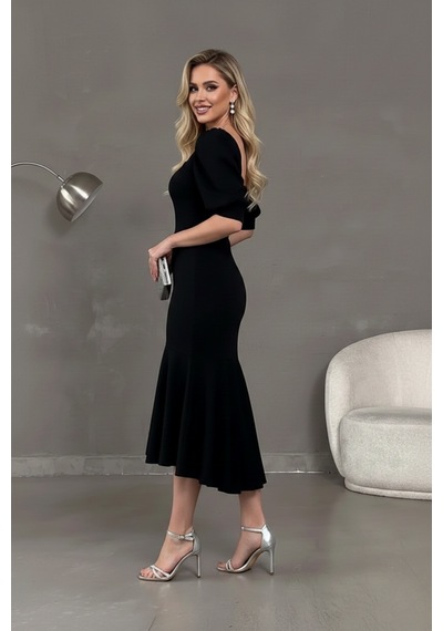 Defymoda Kadın Balık Model Cazibeli Elbise Siyah