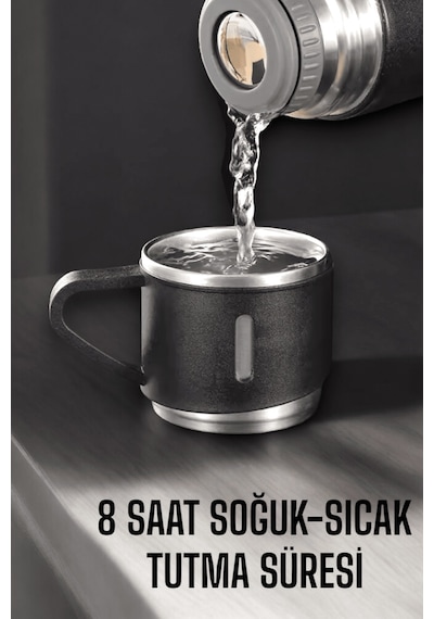 500 Ml Kapasiteli Taşınabilir Basınçlı Termos Seti Günlük Kullanım İçin İdeal - Lisinya Siyah