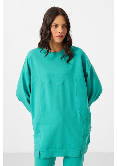 Deniz Yeşil O Yaka Basic Oversize Kadın Eşofman Tunik Takım - 95347 Yeşil