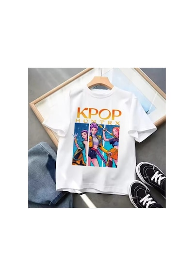 Stil-x K-pop Demon Hunters / Huntrıx Baskılı Çocuk Tshırt, %100 Pamuklu Kumaş Beyaz-6