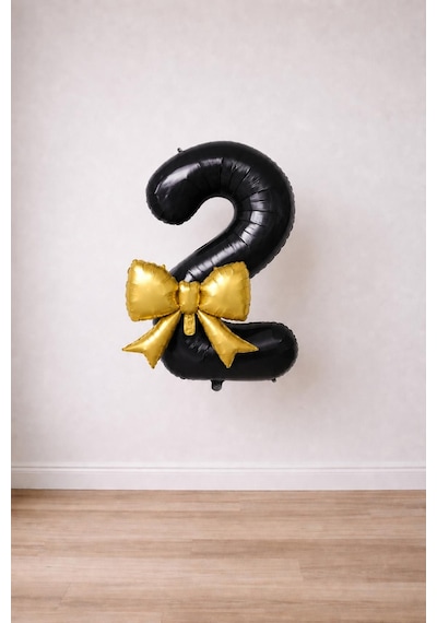 Gold Fiyonk & Siyah 2 Rakam Folyo Balon Seti Gold Siyah