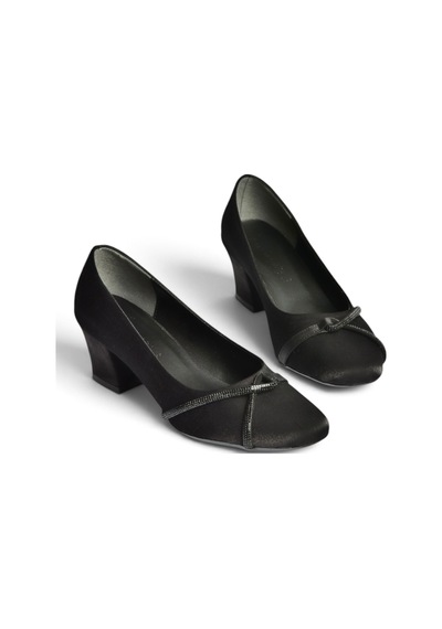 Fox Shoes Z820050804 Siyah Kumaş Kalın Topuklu Kadın Ayakkabı