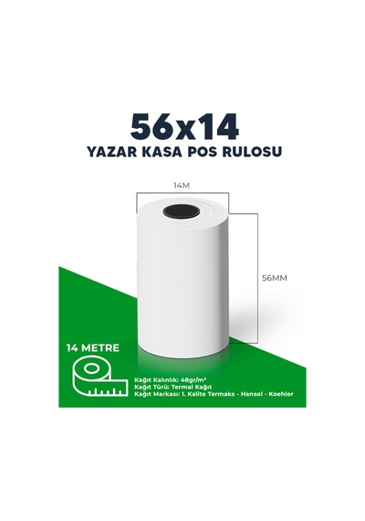 56x14 10 Paket 100 Rulo Termal Pos Rulosu / Pos Kağıdı