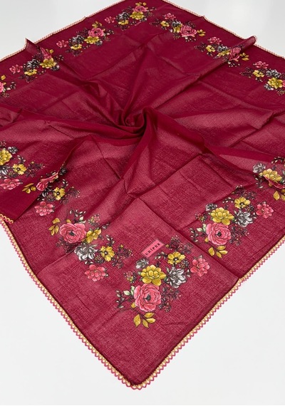 Eripek 2'li Paket Oyalı % 100 Pamuk Tülbent 6805 Bordo-lila