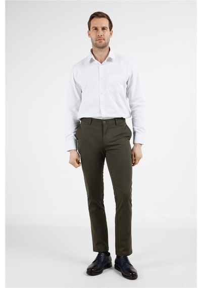İmza Haki Yan Cep Düz Paça Pamuklu Slim Fit Chino Casual Pantolon 1003255165 Haki