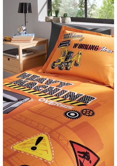 Özdilek Heavy Machine Tek Kişilik Lastikli Fitted Çarşaf Nevresim Takımı Turuncu