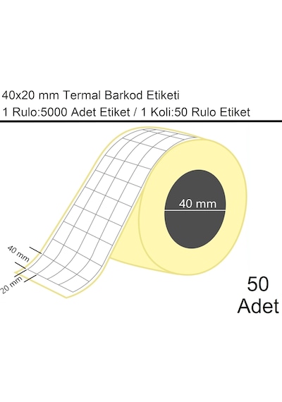40x20 Mm Termal 4'lü Ürün Barkod Etiketi 5000'li Sarım 50 Rulo Etiket 50