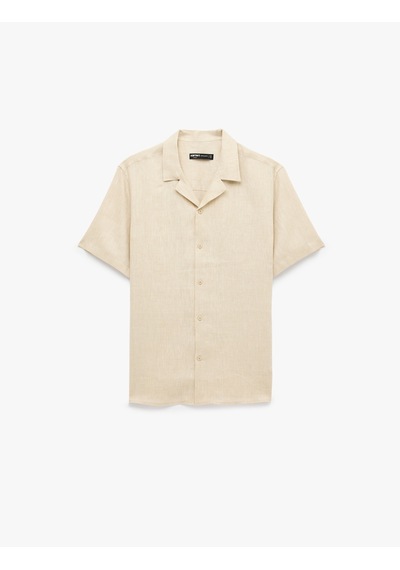 Koton Regular Fit Kısa Kollu Devrik Yaka Keten Gömlek Bej 6sam60150hw Ekru