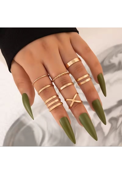 Girift Vintage Charm 8 Adet Gold Detaylı Çoklu Eklem Ve Yüzük Seti Altın