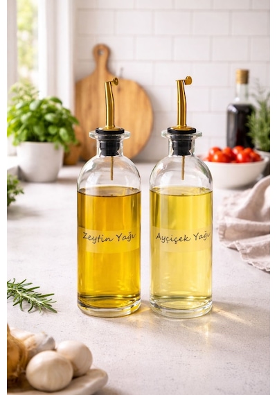 Morponi Akıtmaz Gold Başlıklı 2'li Yağdanlık Seti 500 Ml Thn Şeffaf