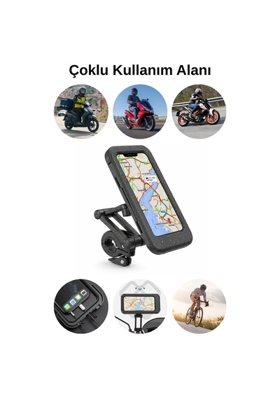 Motosiklet Uyumlu Su Geçirmez Telefon Tutacağı Abs Plastik + Metal Siyah Renk