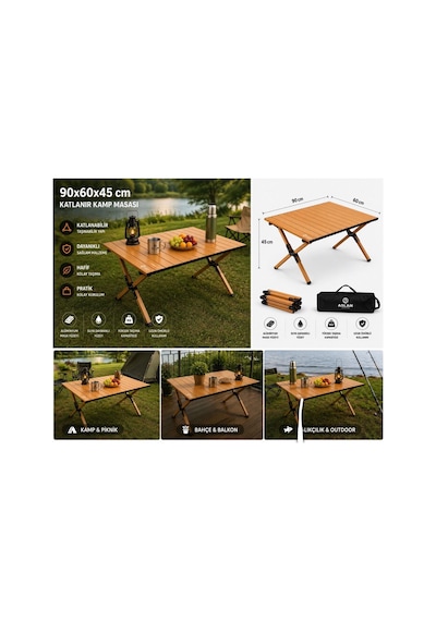 90x60x45 Cm Katlanır Kamp Ve Piknik Masası Hafif, Dayanıklı Ve Taşınabilir Ahşap