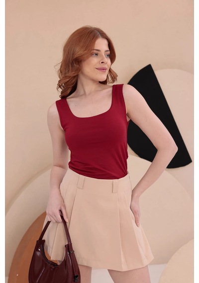 Bbbutikbasic Kare Yaka Esnek Atlet Bluz Hkn34 Kırmızı