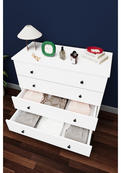 Lüks 4 Çekmeceli Şifonyer Komodin %100 Mdf Çok Amaçlı Düzenleyici Şf02 Beyaz