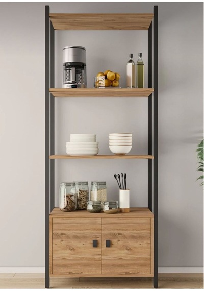 Çok Amaçli Tek Dolapli Iki Rafli Ünite Siyah Profil Çam Sunta 53x30x150 Cm Siyah - Çam
