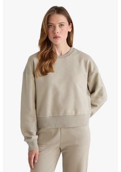 Defacto Boxy Fit Bisiklet Yaka Basic Düz Sweatshirt B8568ax25aukh475 Haki