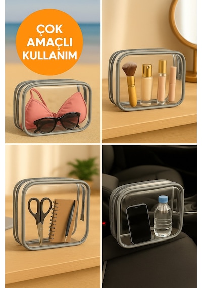 Hig Home Gri Su Geçirmez Şeffaf Plaj Çantası - Tatil İçin Organizer Beyaz