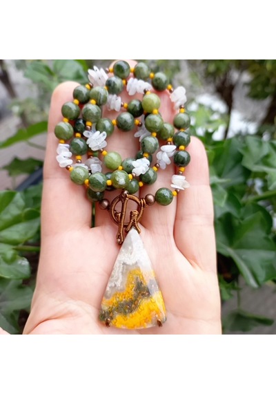 1087 BUMBLE BEE JASPER EL YAPIMI KOLYE Altın