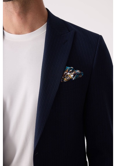 Erkek Lacivert Slim Fit Torba Cep Çizgili Jogger Pantolonlu Sivri