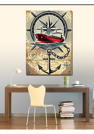 Kanvas Tablo Pusula Ve Deniz Feneri 50cmx70cm