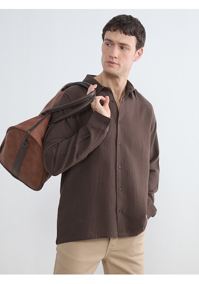 Lcw Vision Kahverengi Regular Fit Dokulu Erkek Gömlek