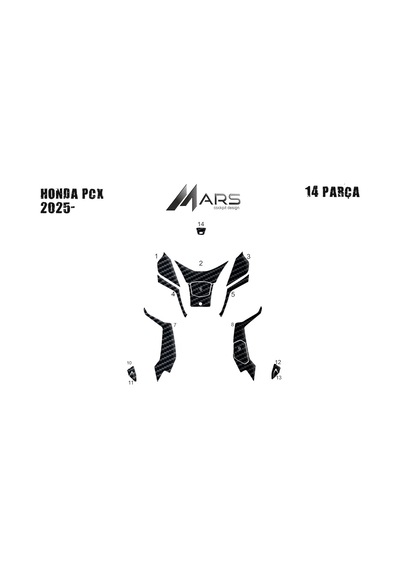 Honda Pcx 2025- Tank Pad Ve Grenaj Kaplama 14 Parça Siyah 45511529