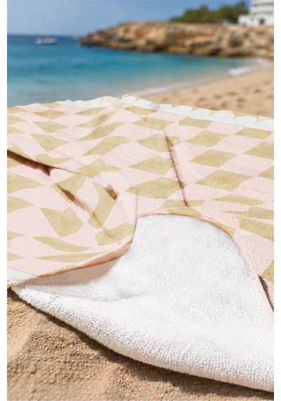 Pembe Ekose Şeritli Plaj Havlusu - Modern Bohem Pastel Kareli Hızlı Kuruyan Mikrofiber Havlu Berrak Melisa