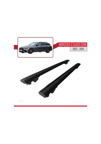 Mercedes C Class S206 2022 Ve Sonrası İle Uyumlu Hook Model Anahtar Kilitli Ara Atkı Tavan Barı Siyah