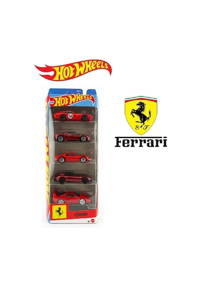 Hot Wheels Ferrari 5'li Model Araba Seti Jln12 1:64 Koleksiyon Kırmızı