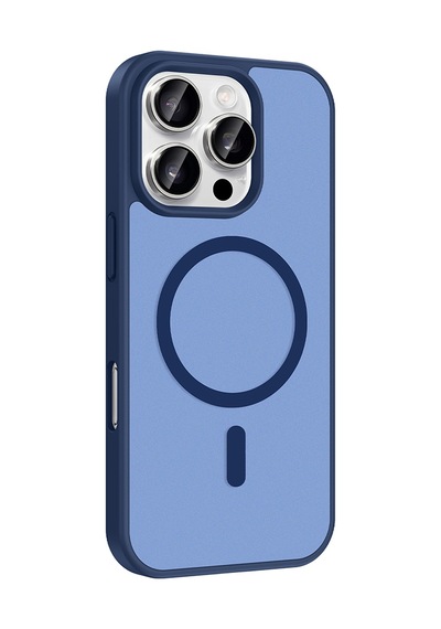 Apple Uyumlu iPhone 16 Pro Kılıf Magsafe Şarj Özellikli Mat Tasarım Lüx Babet Kapak Mavi