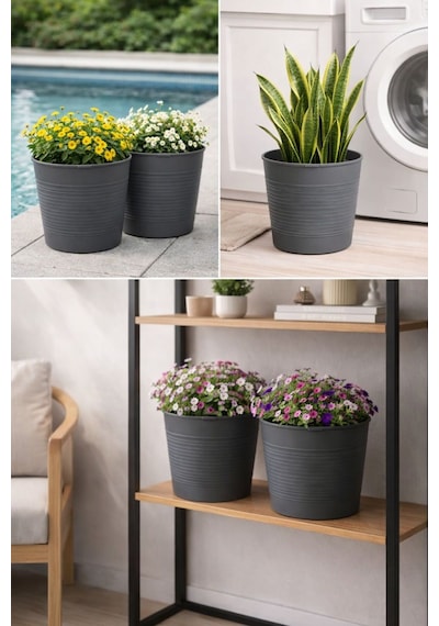 Büyük Boy 9.8 Litre Frost Grey Saksı İç Ve Dış Mekan Uyumlu Dekoratif Saksı