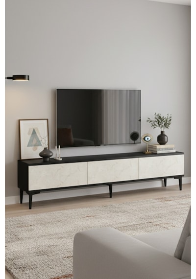 Tsa1899at Aplos Tv Stand, Tv Sehpası Antrasit-traverten 180cm