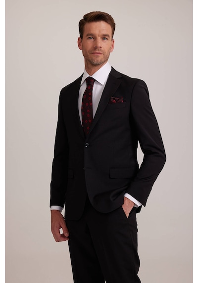 Erkek Siyah Regular Fit Takım Elbise