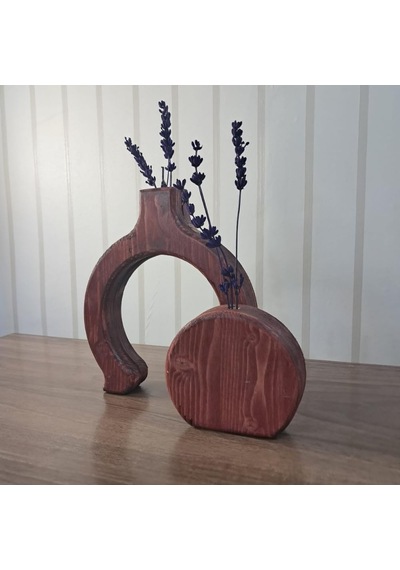 El Yapımı Ahşap Vazo Seti, Masif Çam, Antik Meşe Rengi, 2'li Set, Dekoratif Çiçeklik, 18x18 Cm Ve 12x12 Cm, Rusti Çok Renkli