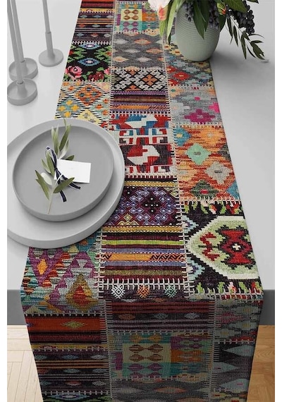 Çok Renkli Patchwork Premium Masa Örtüsü Runner Rnr152n11