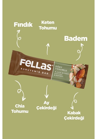 Dört Tohumlu Kuruyemiş Bar 30g x12 Adet