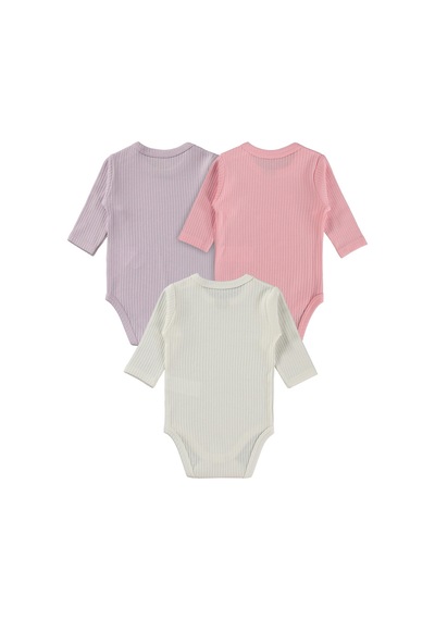 Minidamla Baby Minidamla Uzun Kol Basic 3'lü Set 1-18 Ay Çıtçıtlı Badi - Pembe