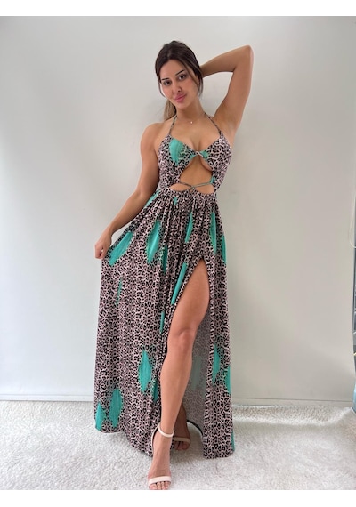 Pink Life Leopar Desenli Micro Kumaş Uzun Summer Dress-leopar Leopar