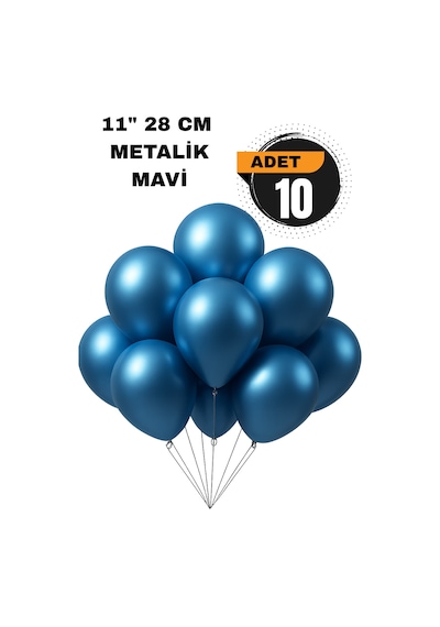 Metalik Balon 11 İnc 28 Cm 10 Adet Parti Doğum Günü Kutlama Süsleri Mavi